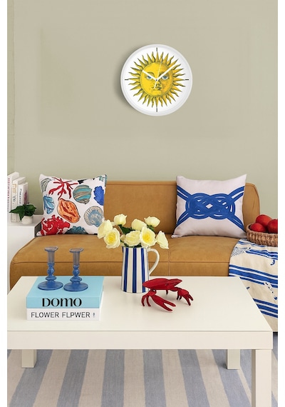 Güneş Figürlü Retro Tarz Modern Duvar Saati - 42cm - Önü Camlı Beyaz Kasa - Sessiz Mekanizma Beyaz