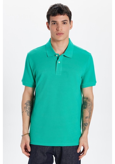 Tudors Erkek Slim Fit Dar Kesim Pamuk Yeşil Polo Yaka Tişört-32764 Y Yeşil