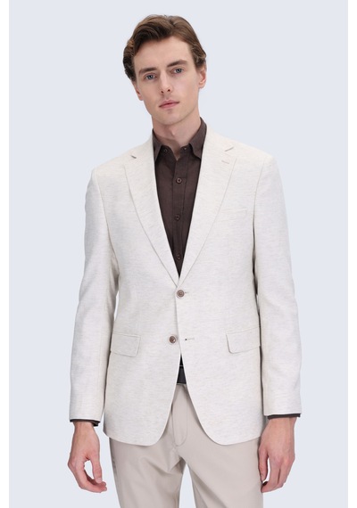 Hatemoğlu Bej Comfort Fit Mono Yaka Keten Klasik Ceket Hatemoğlu Bej Comfort Fit Mono Yaka Keten Klasik Ceket