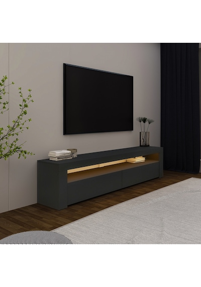 Batı Led Işıklı 2 Kapaklı Tv Sehpası 150 Cm Minimal Tasarım Antrasit