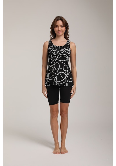 Chelly Kadın Desenli Askılı Taytlı Tankini S 5700 Siyah Siyah