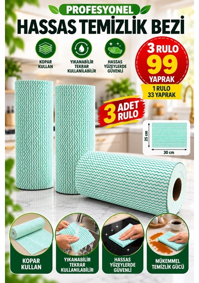 Technow Softtex 33 Yaprak Kopar Kullan Yeşilrulo Hassas Temizlik Bezi 27x30cm 3'lü Sarı