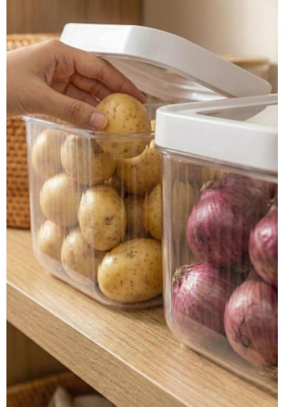 2'li 12 Lt Multibox Beyaz Kayar Kapaklı Saklama Kabı & Erzak Kabı & Patates Soğan Kovası
