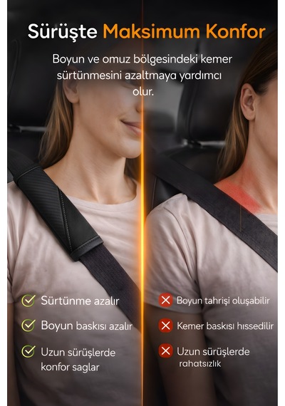 Emniyet Kemeri Kılıfı 2 Adet Deri Carbon Yumuşak Dolgulu Boyun Konfor Emniyet Kemer Pedi - Kmrx2