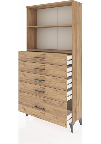 Arges Dolap 2 Raflı 5 Çekmeceli 88x30x182 Çam-çam Çam
