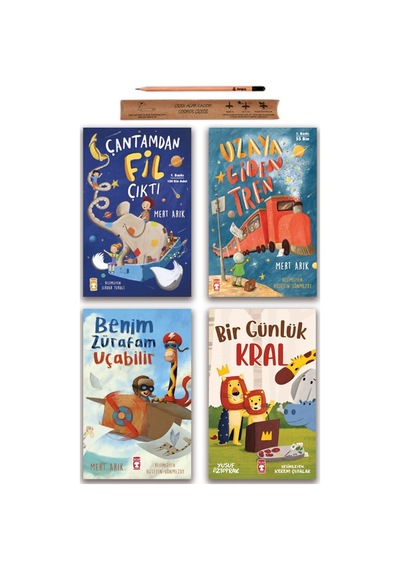 Timaş Çocuk Çantamdan Fil Çıktı - Uzaya Giden Tren - Benim Zürafam Uçabilir - Bir Günlük Kral Set 4 Kitap