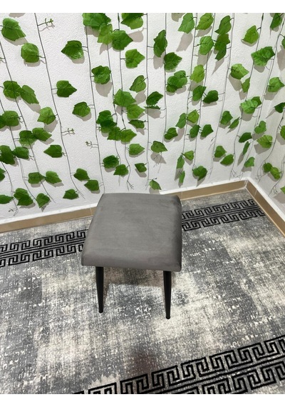 Özcan Metal Metal Ayak Babyface Kumaş Dekoratif Çok Amaçlı Peluş Puf Tabure Bench Koltuk Sandalye Gri