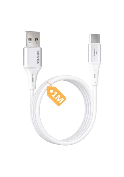 Usb A-type C Şarj Kablosu, 3.1a Hızlı Şarj, Beyaz/gümüş Metal, Remorax 1ad X 1metre Beyaz