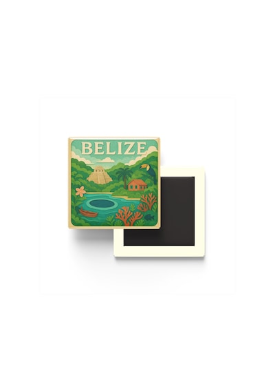 Belize - Belize - Paper Cut Art - Baskılı Buzdolap Magneti Kare - 9x9 Cm