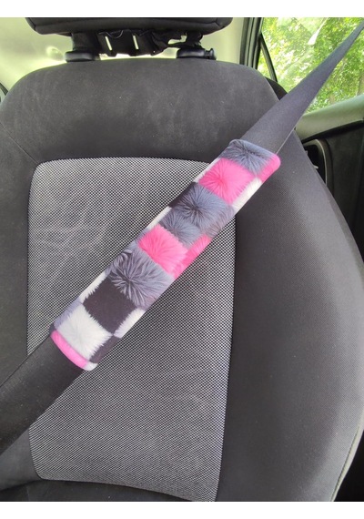 Dijital Baskılı Emniyet Kemeri Pedi, Pembe-gri Kareli, Yumuşak Süngerli, Universal, 26 Cm, 2 Adet