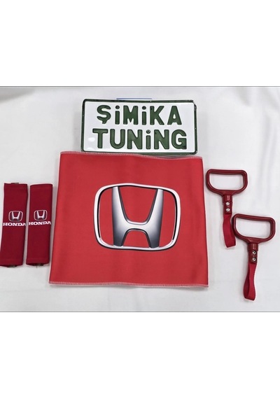Honda Kırmızı Otomobil Torpido Havlusu Ve 2'li Kemer Kılıfı Ve 2'li Araç Tutamaçı