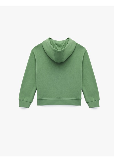 Koton Şardonlu Uzun Kollu Kapşonlu Baskılı Sweatshirt Yeşil 6wkg10309ak Yeşil