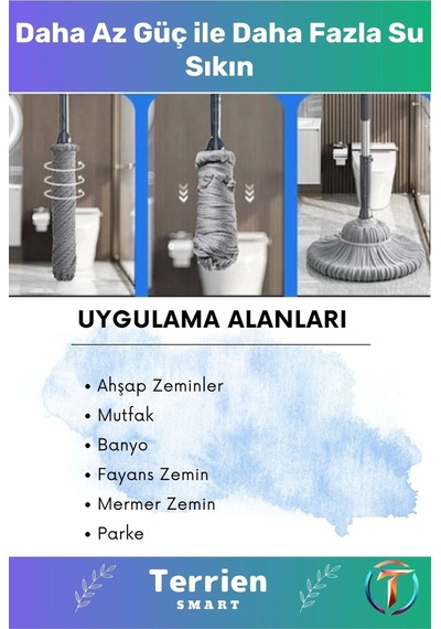 Smart Seri Kendinden Sıkmalı Her Zemine Uygun Mandallı Toz Paspas Yedek Bezli Pratik Kullanışlı Çok Renkli