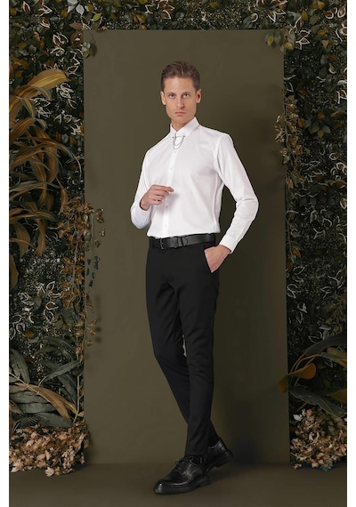 Efor Gk 707 Slim Fit Beyaz Klasik Gömlek Beyaz