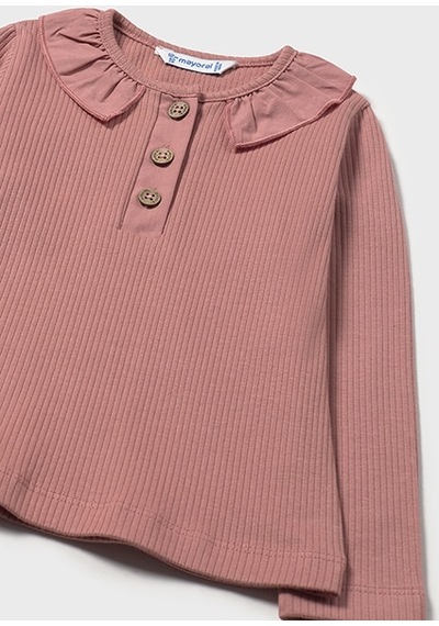 Mayoral Pembe Fırfırlı Yaka Nervürlü Polo Tişört 2112 Pembe