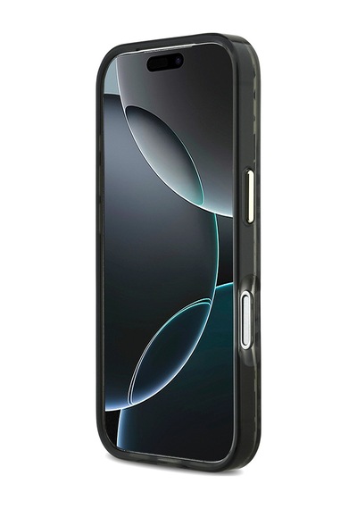 Apple iPhone Uyumlu 18 Pro Kılıf Guess  Lisanslı M-safeli Üçgen Logolu Simli Leopar Desenli Kapak Siyah