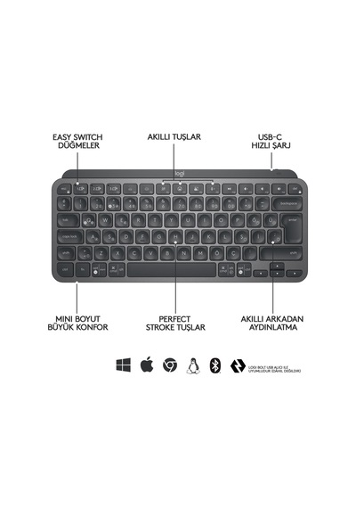 Mını Mınımalıst Kablosuz Bluetooth Aydınlatmalı Q Tr Klavye Siyah 920-010504
