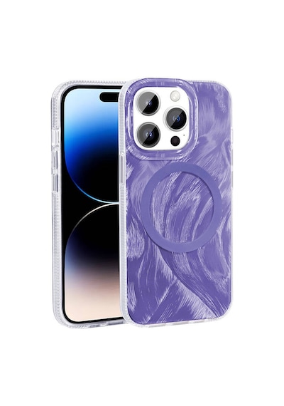 Zore İphone 14 Pro Max Kılıf Magsafe Şarj Özellikli Fırça Boya Desenli Ogaa Palet Kapak - Gri