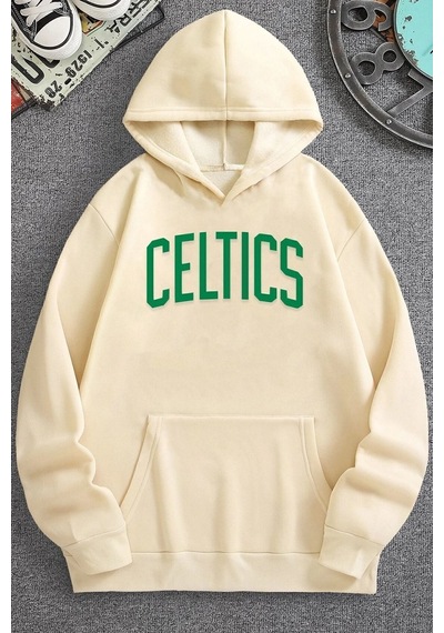 Uyguntarz Unisex Celtics Baskılı Sweatshirt Bej