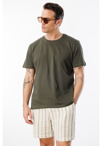 Genius Store Erkek T-shirt %100 Pamuk Regular Fit Standart Kesim Bisiklet Yaka Basic Tişört Basıc-t-shırt1 Haki