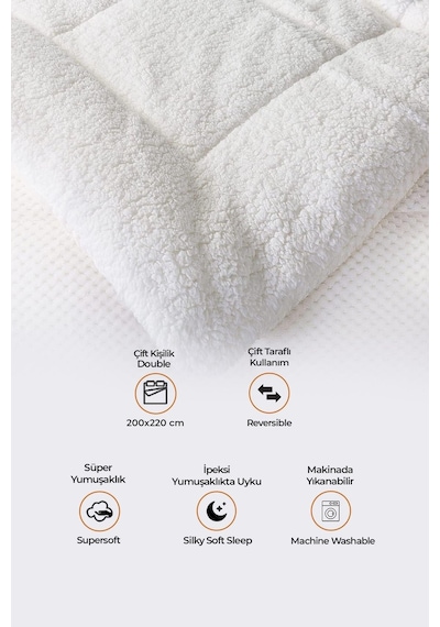 Ultra Yumuşak Çift Taraflı Wellsoft Peluş Yorgan Çift Kişilik Yıkanabilir 200x220 Cm Krem Krem