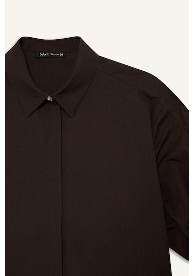 Defacto Regular Fit Bağlama Detaylı Poplin Uzun Kollu Gömlek F9139ax25wnbn220 Kahve