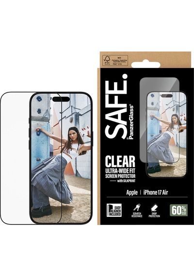 Safe. By Panzerglass Apple Uyumlu iPhone Air Ultra-wide Fit Çerçeve Aparatlı Siyah Çerçeveli Ekran Koruyucu