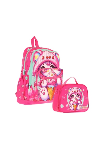 Kaukko Dondurma Yiyen Kedi Baskılı Kız Çocuk Okul Çantası Ve Thermo Beslenme Çantası Seti - Pembe L5250+l7250 Pembe