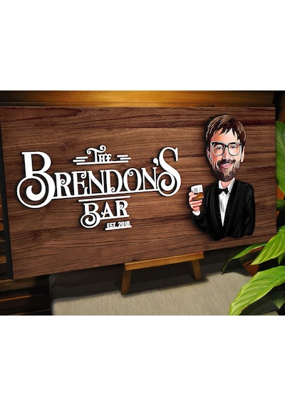 Bk Gift Kişiye Özel Karikatürlü Kabartma Tasarım Ceviz Ahşap Bar Tabelası, Home Bar Tabela, Rustik Ev Dekorasyonu, Duvar Dekoru-2