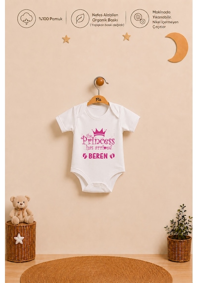 Pia Baby İsme Özel Kız Bebek Body Seti 2 Adet %100 Pamuk Organik Baskılı Çıtçıtlı Zıbın Bebek Hediyesi 2032b26x Ekru