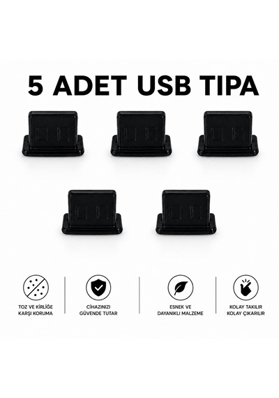 5 Adet Tüm Usb Portlara Uyumlu Toz Ve Kir Önleyici Usb Soket Koruyucu Tıpa