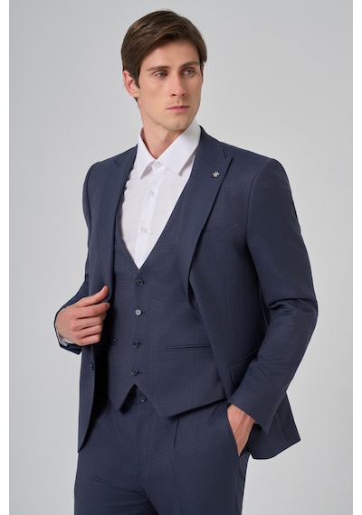 Morven Erkek Lacivert Poliviskon Yelekli Trend Desenli Slim Fit Sivri Yaka Takım Elbise 26mc001025200 Lacivert