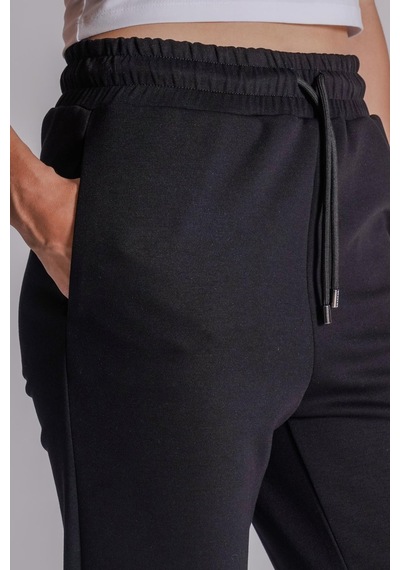 Braccas Kadın Yandan Cepli Beli Lastikli Duble Paça Kordonlu Slim Fit Jogger Pantolon Siyah Siyah