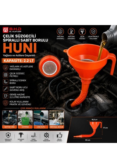 Çelik Süzgeçli Spiralli Huni Sabit Borulu 2.2lt Bx40