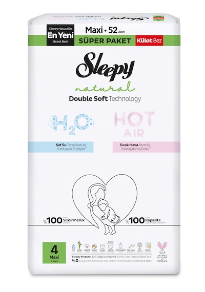 Natural Double Soft Külot Bez 4 Numara Maxi 52'li Bebek Bezi