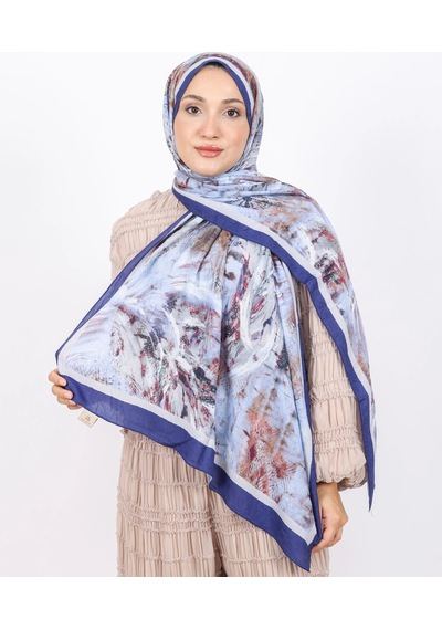 Luissa Bambu Kraş Şal Pastel Desen Lacivert