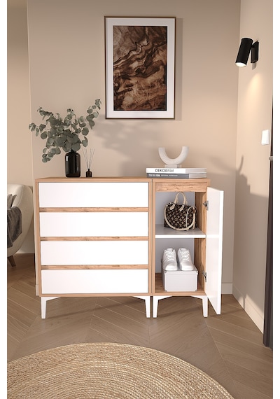 Df11105 Şifonyer 4 Çekmeceli Kapaklı Raflı Çok Amaçlı Depolama Dolabı, Ayakkabılık, Modern Şifonyer Beyaz-çam Df11105 Şifonyer 4 Çekmeceli Kapaklı Raflı Çok Amaçlı Depolama Dolabı, Ayakkabılık, Modern Şifonyer Beyaz-çam