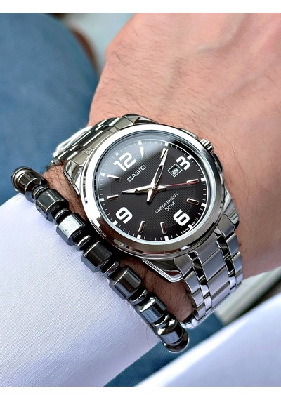 Casio Gümüş Silver Renk Çelik Kordon   Spor Metal Erkek Kol Saati + Bileklik Hediyeli Nda98