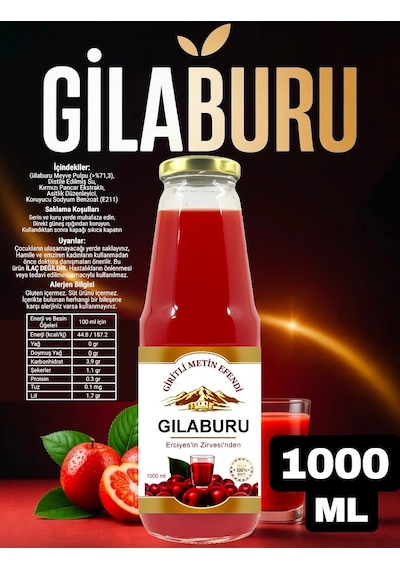 Gilaburu Meyve Pulplu İçecek 1000 Ml Özel Cam Şişe Katkısız Giritli Metin Efendi