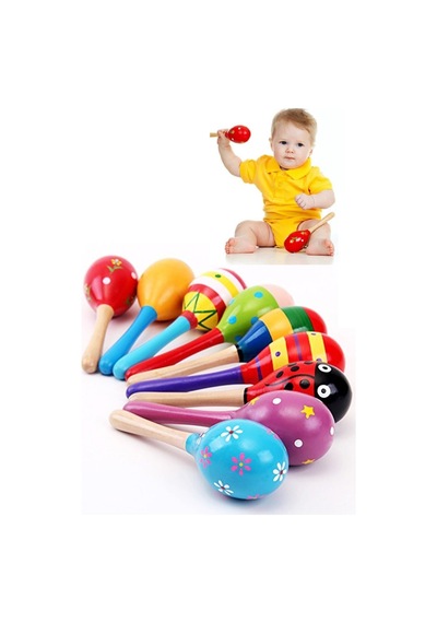 Renkli Ahşap Marakas Bebek Çocuk Enstrüman Çıngırak Çalkalayıcı O