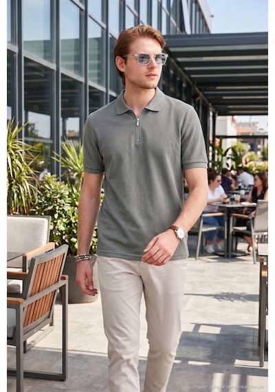 Buratti Pamuklu Regular Fit Fermuarlı Erkek Polo Yaka T Shirt 5902434 Açık Haki