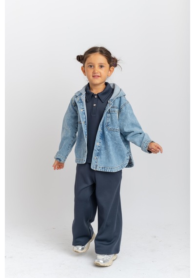 Oliven The Kid Oliventhekid Unisex Kapüşonlu Kot Ceket Mavi Mavi
