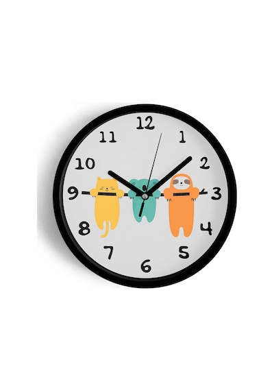 Sevimli Hayvanlar Modern Tasarım Çocuk Odası Duvar Saati - 30cm - Önü Camlı Siyah Kasa-jh0907 Siyah