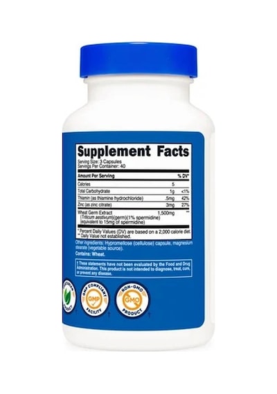 Spermidine Wheat Germ 1,500 Mg 120 Capsules - Non Gmo - Usa Menşei