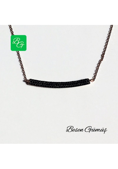Oniks Taşlı Yay Kolye Rose - Gold -  Gümüş