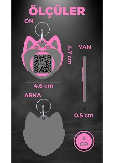 Petjoo 19.Hachiko Gri-Pembe Qr'lı Köpek Künyesi