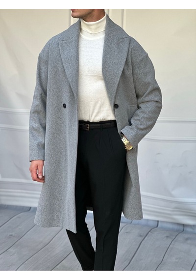 Modefendi Oversize Kuzu Kaşmir Kaban Gri