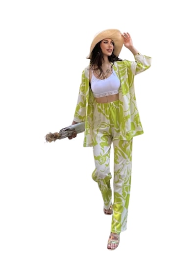 Alt Üst Takım Kimono- Desenli-yeşil