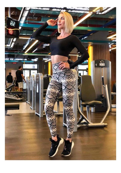 Lismina Bej Yılan Derisi Desenli Toparlayıcı Spor Tayt Krem - Bej