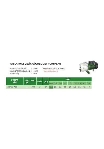 Atlantis Jcrm 750 1.hp 220v Paslanmaz Çelik Gövdeli Jet Pompa